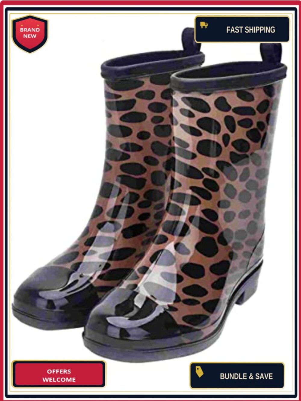Waterproof Rubber Rain Boots Pull-On Comfortable Durable Garden Shoes